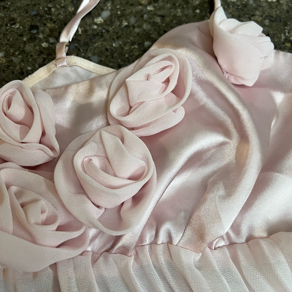 Vintage Victoria's Secret Light Pink Satin Chemise Flower Detail Pleated *Read* - Picture 4 of 8